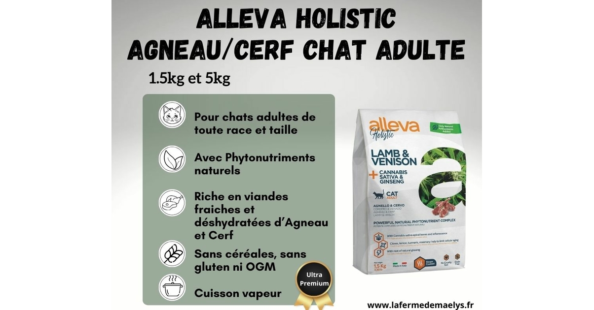 Croquettes pour chats adultes Alleva Holistic Agneau/Cerf